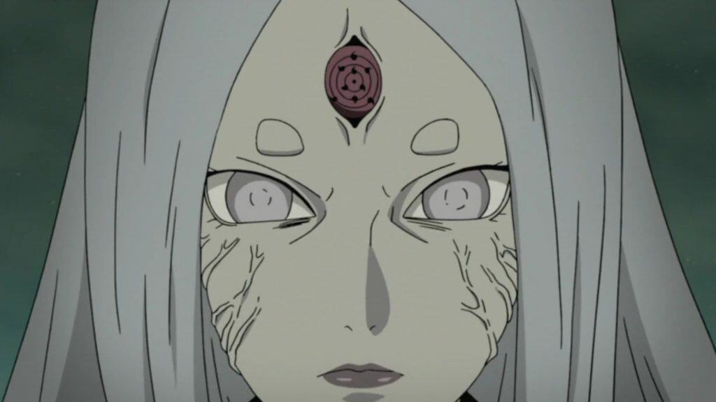 imagem mostra um close up de kaguya ōtsutsuki do anime naruto