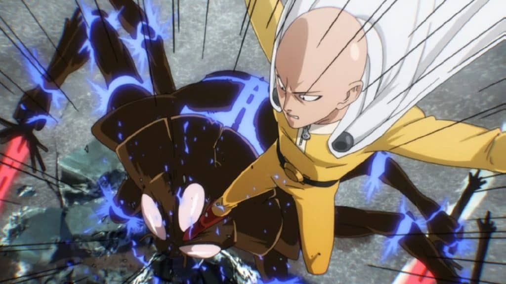 imagem mostra o protagonista de one punch man derrotando um vilão