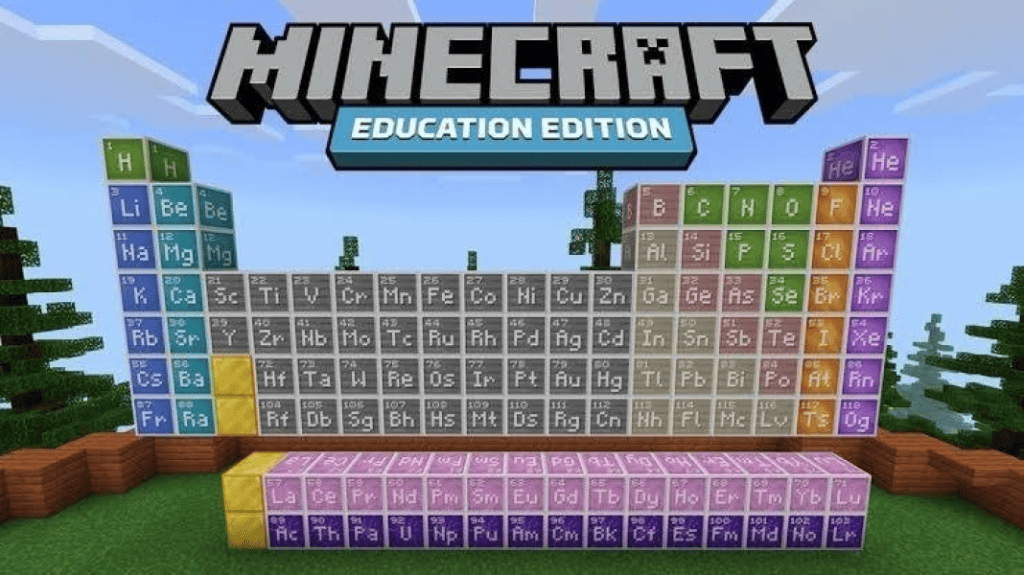 tabela periódica feita utilizando blocos do jogo Minecraft for education